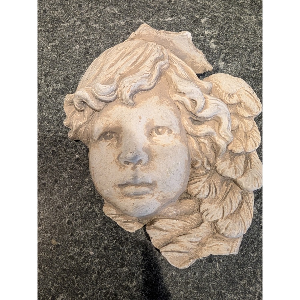 Cherub Angel Face Wall Plaque Sculpture Vintage Decor